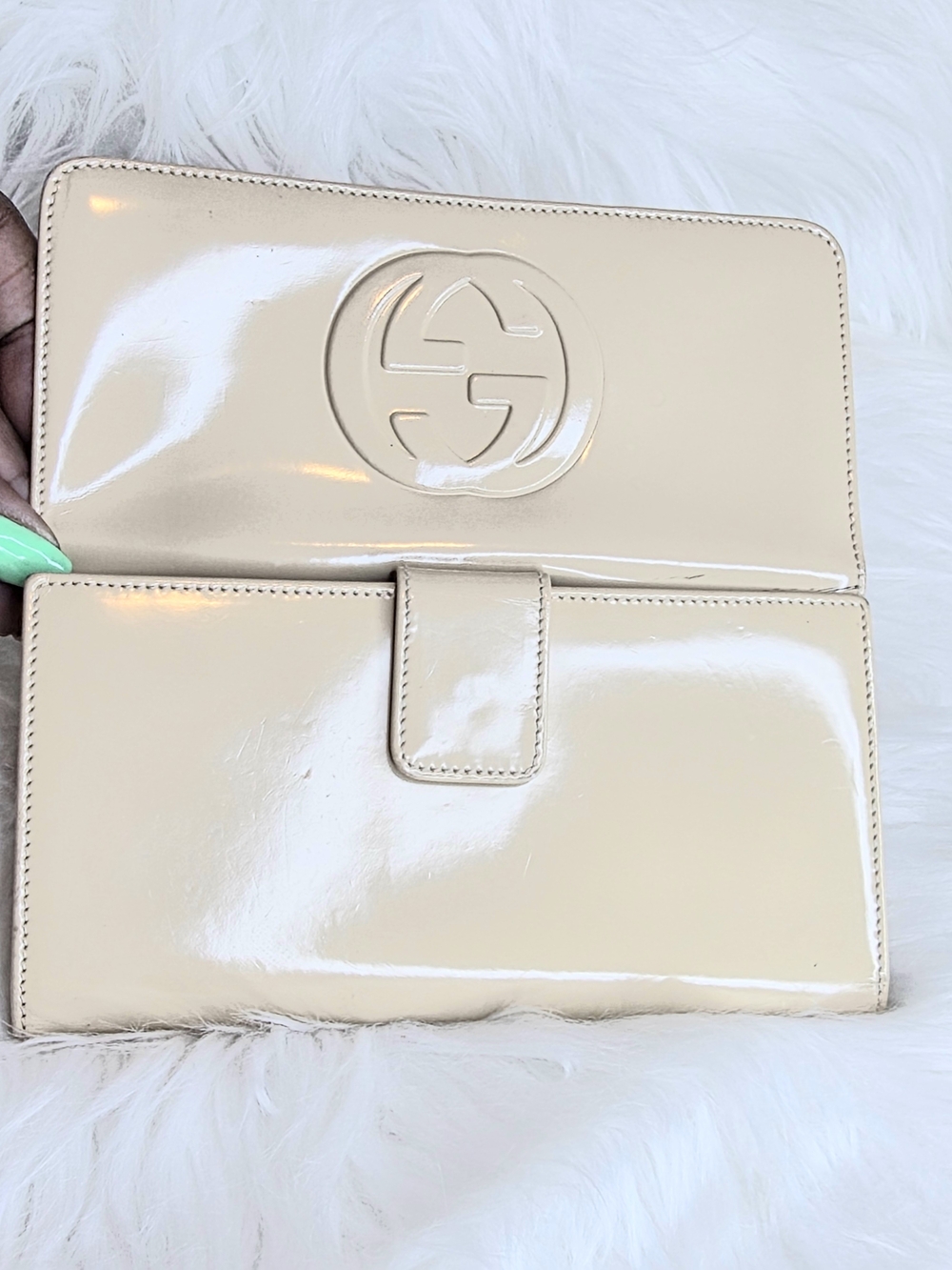 Gucci GG Wallet Interlocking Glossy/Patent Leather Slim Continental - Cream - Picture 10 of 15